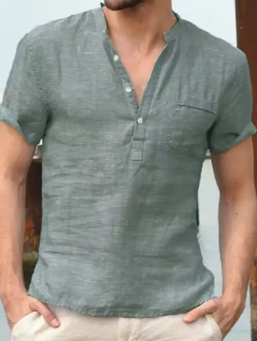 Men's Cotton Linen Henley Shirt