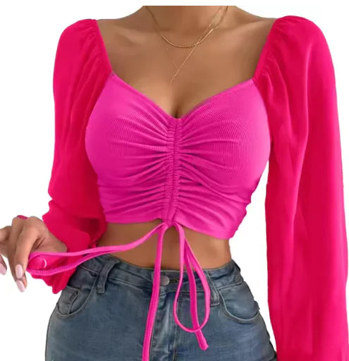 Crop Top with Balloon Sleeves