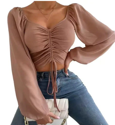 Crop Top with Balloon Sleeves