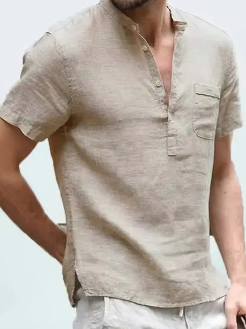 Men's Cotton Linen Henley Shirt