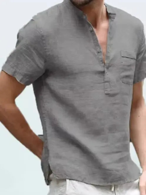 Men's Cotton Linen Henley Shirt