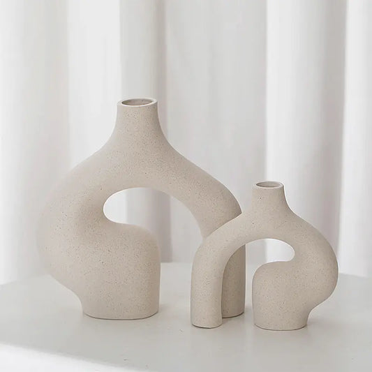 Nordic White Ceramic Vase - Stylish Floral Decor