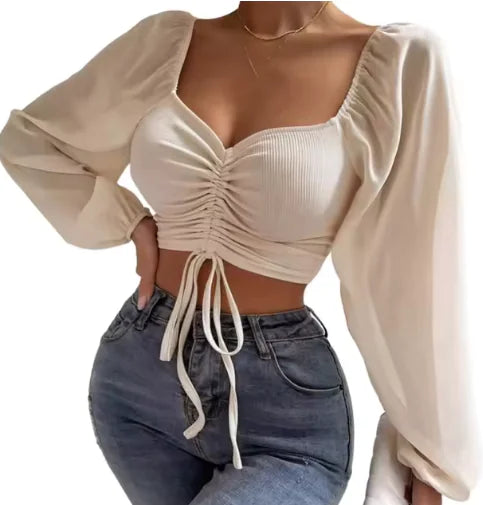 Crop Top with Balloon Sleeves