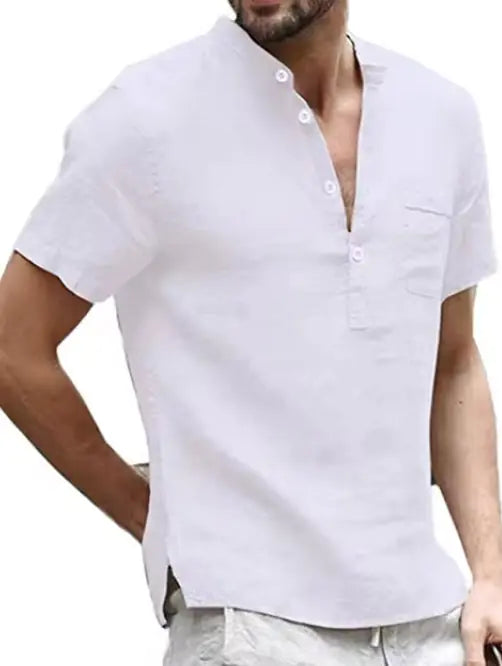 Men's Cotton Linen Henley Shirt