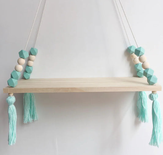 Wooden Storage Shelf with Octagonal Beads Wall Decor