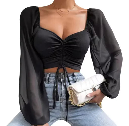 Crop Top with Balloon Sleeves