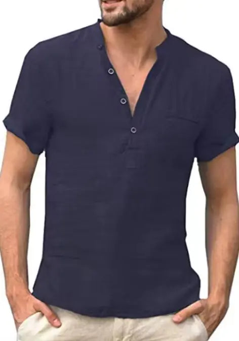 Men's Cotton Linen Henley Shirt