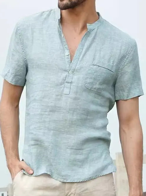 Men's Cotton Linen Henley Shirt