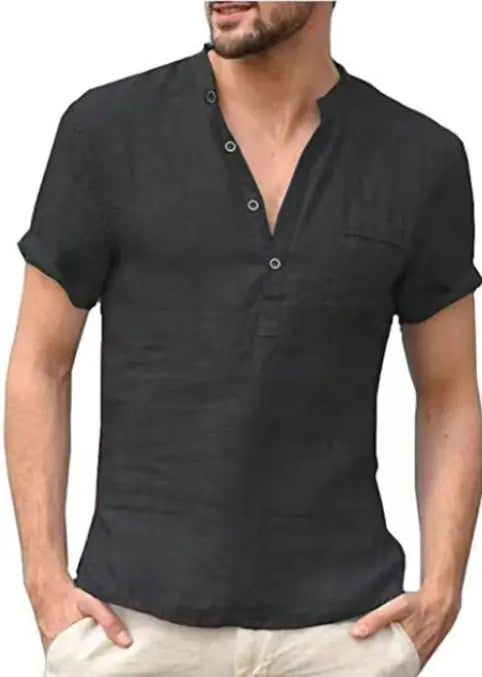 Men's Cotton Linen Henley Shirt