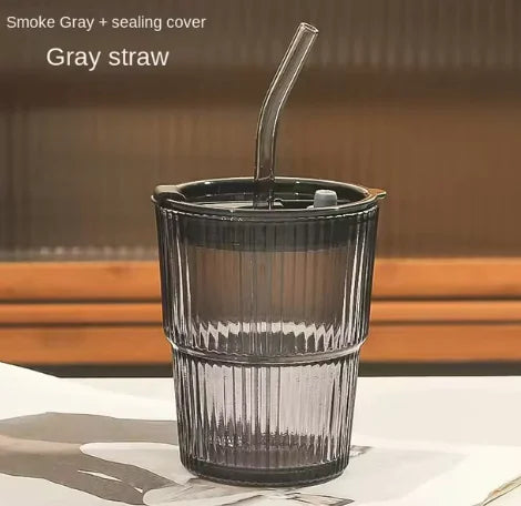 Glass Cup with Lid and Straw